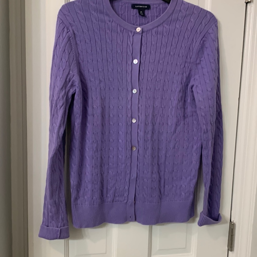 Purple Lands End cable cardigan great condition Medium